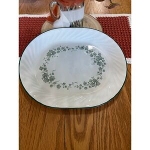 Corelle English Ivy Oval Serving Platter 12 inch Green White Swirl Rim Corning